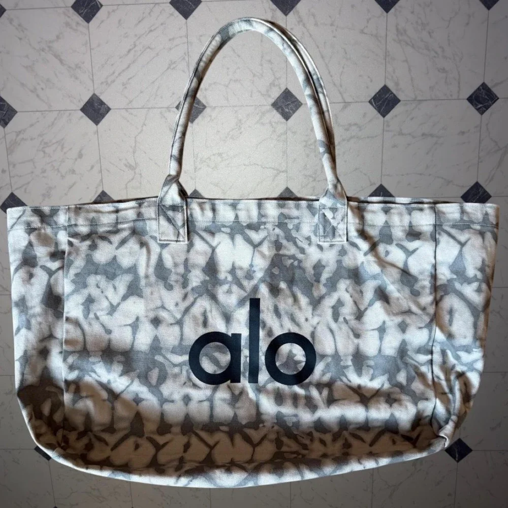 ALO Iconic Shopper XL Oversized Heavy-Duty Canvas Tote Bag - Gray Tie Dye